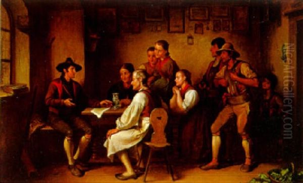 Brautwerbung Oil Painting by Friedrich V. Malheim Friedlaender