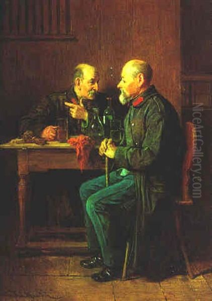 Veteranen Im Gesprach Oil Painting by Friedrich V. Malheim Friedlaender