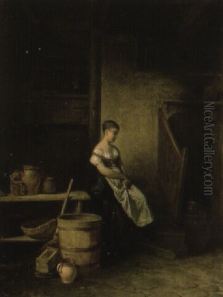 Outside The Cottage Oil Painting by Friedrich V. Malheim Friedlaender