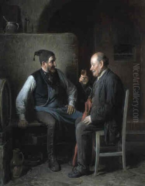 Die Weinprobe (the Wine Tasting) Oil Painting by Friedrich V. Malheim Friedlaender