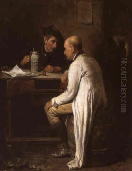 Neuigkeiten Am Wirtshaustisch Oil Painting by Friedrich V. Malheim Friedlaender