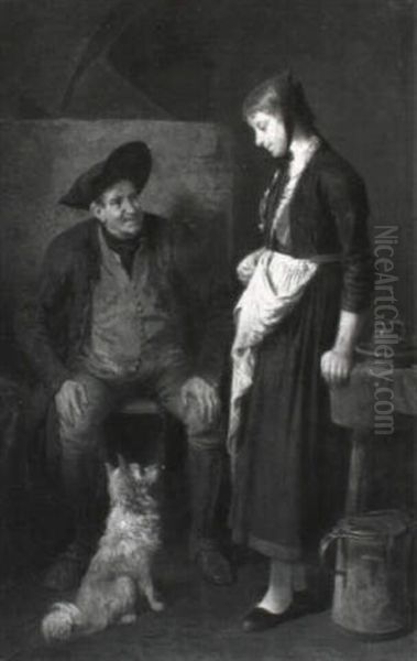 Der Besuch Der Magd Oil Painting by Friedrich V. Malheim Friedlaender