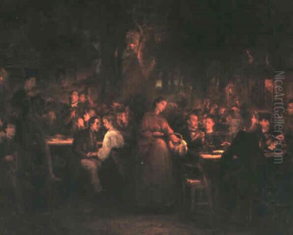 I Vardshustradgarden Om Aftonen Oil Painting by Friedrich V. Malheim Friedlaender