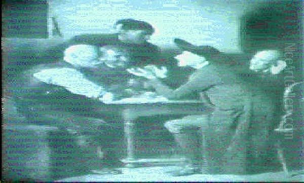 Village Politicians Oil Painting by Friedrich V. Malheim Friedlaender