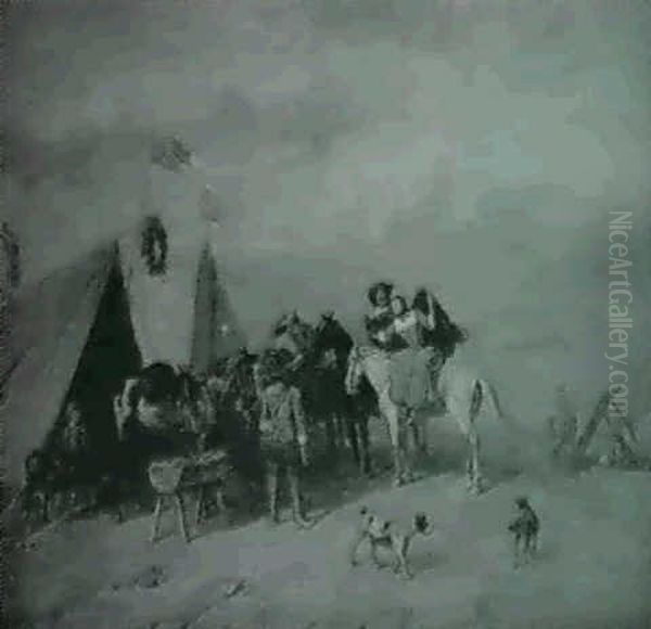 Damenbesuch Im Zeltlager Oil Painting by Friedrich V. Malheim Friedlaender