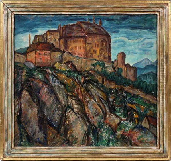 Abstract Landscape With Castle Oil Painting by Arnold Aaron Friedman