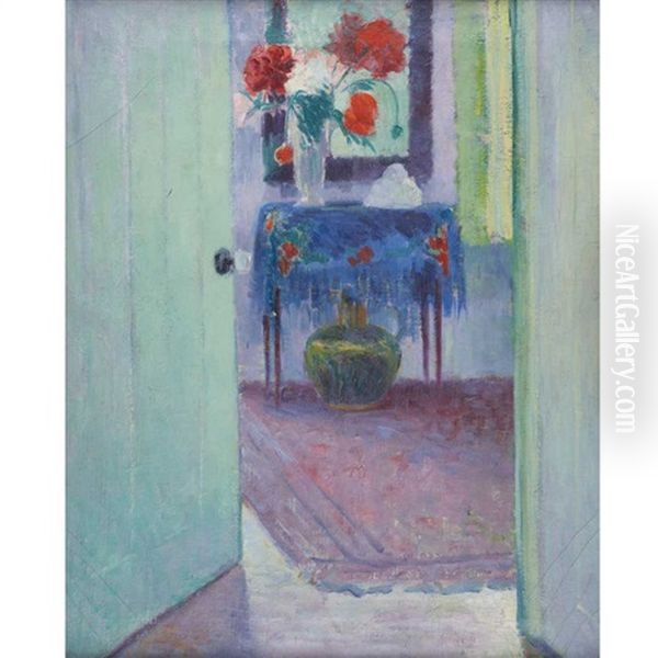 Interior With Flowers Oil Painting by Arnold Aaron Friedman