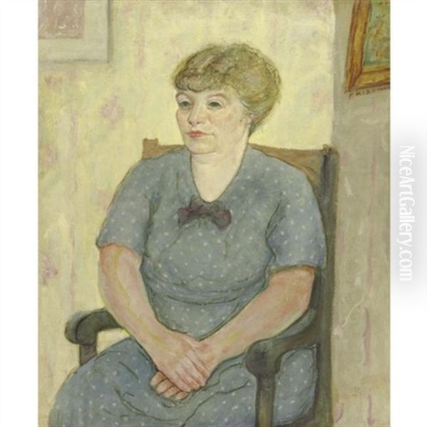 Portrait Of A Seated Woman In Blue Oil Painting by Arnold Aaron Friedman