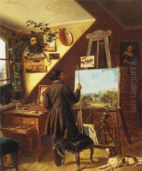 Painting The Horse Fair In The Artist's Studio Oil Painting by Gustav Adolf Friedrich