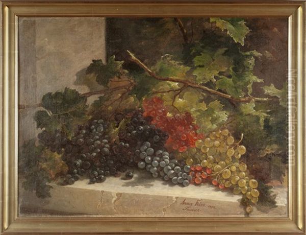 Still-life Of Grapes On A Stone Ledge Oil Painting by Anna Susannah Fries