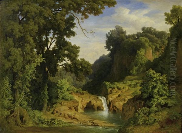 Waldlandschaft Mit Wasserfall Oil Painting by Bernhard Fries