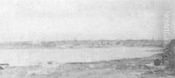 View Of A Town Across An Inlet Oil Painting by Frederick Trapp Friis