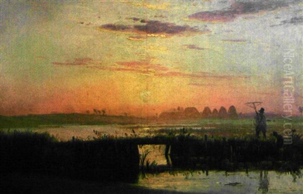 Evening West Jutland Soleil Couchant Oil Painting by Johan Didrik (John) Frisch