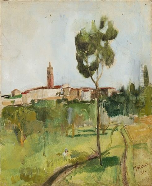 Paesaggio Con Paese In Lontananza Oil Painting by Donato Frisia