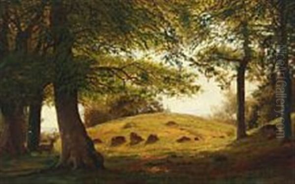 Landscape With Deer Oil Painting by Niels Fristrupp