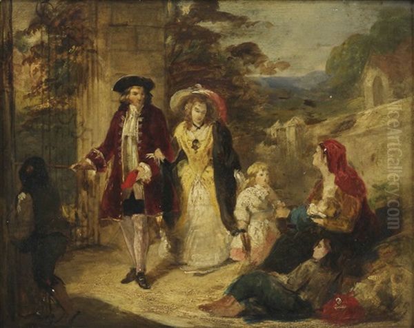 At The Park Gate - A Sketch For 'charity' Oil Painting by William Powell Frith