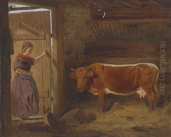 Im Stall Oil Painting by Melchior Fritsch