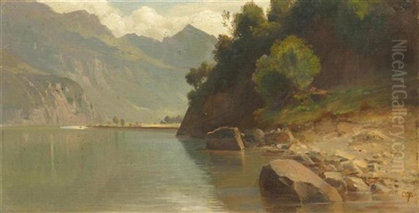 Mountain Landscape, Probably Lake Lucerne Near Buchs Oil Painting by Otto Froelicher