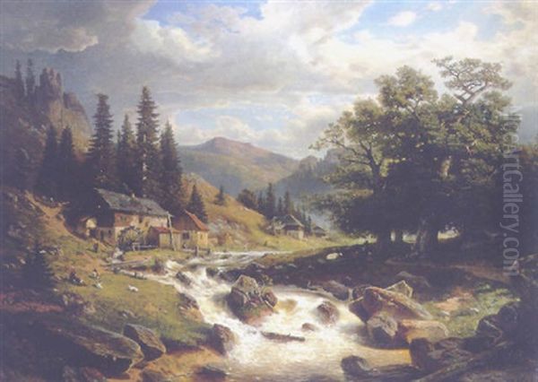 Grose Gebirgslandschaft Mit Staffage Oil Painting by Otto Froelicher