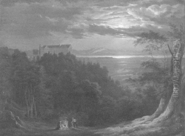 Blick Auf Eine Bewaldete Anhohe Mit Einem Schloss Oil Painting by Carl Ludwig Frommel