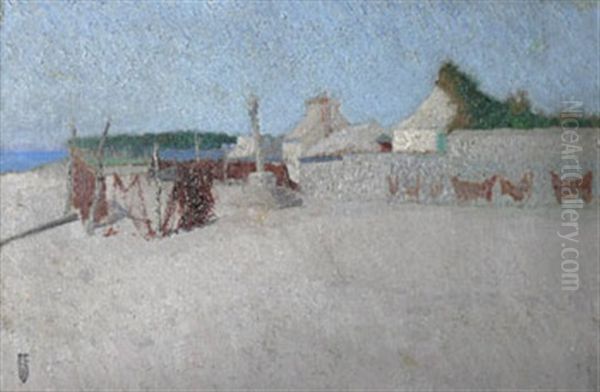 Filets Sechant Place De La Croix Concarneau Oil Painting by Charles Henry Fromuth