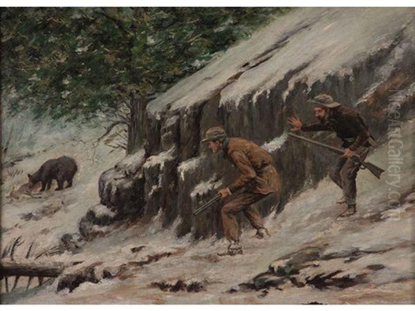 Bear Hunt Oil Painting by Arthur Burdett (Sr.) Frost