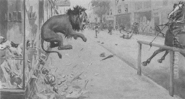 The Lion Chase Oil Painting by Arthur Burdett (Sr.) Frost