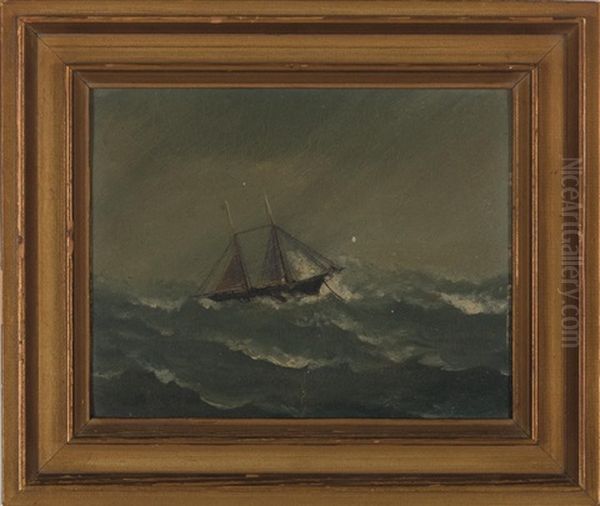 Gale Of 1846: Two-masted Schooner In Rough Seas Oil Painting by John O.J. Frost