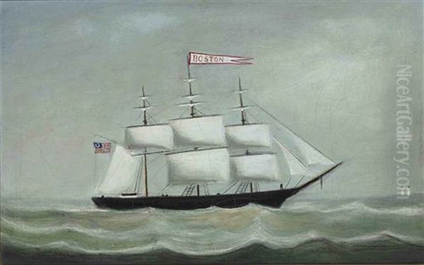 Sloop With Boston Flags Oil Painting by John O.J. Frost