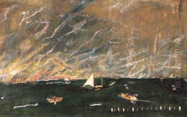 Fishing In Open Seas In Sail And Row Boats Oil Painting by John O.J. Frost