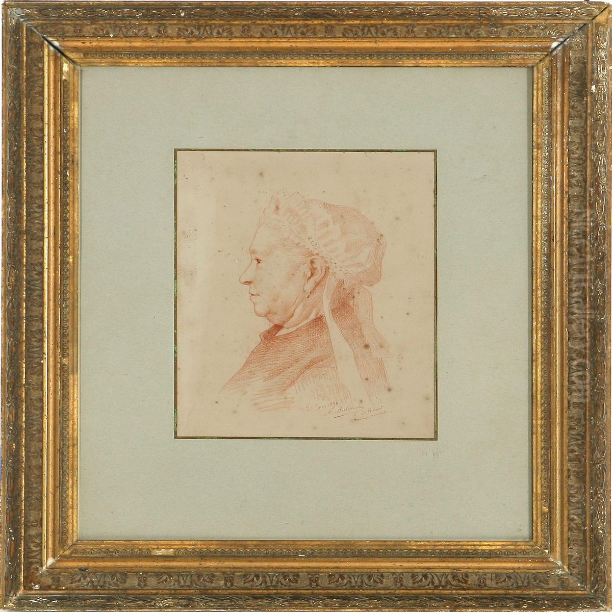 An Elderly Lady In Profile Oil Painting by Alfred Eloi Auteroche