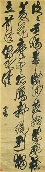 Seven-character Poem In Cursive Script Oil Painting by Fu Shan