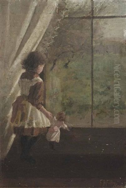 Girl With Doll Oil Painting by Florence Fuller