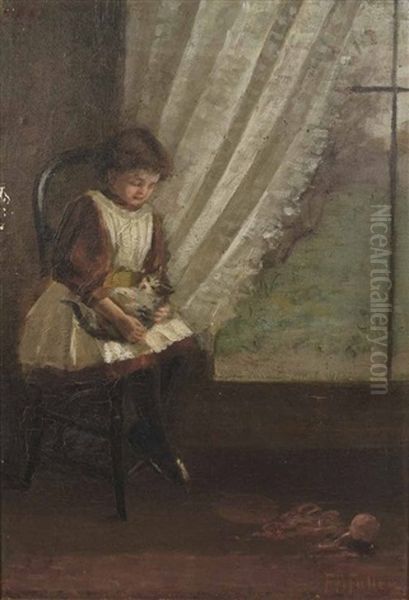 Girl With Cat Oil Painting by Florence Fuller