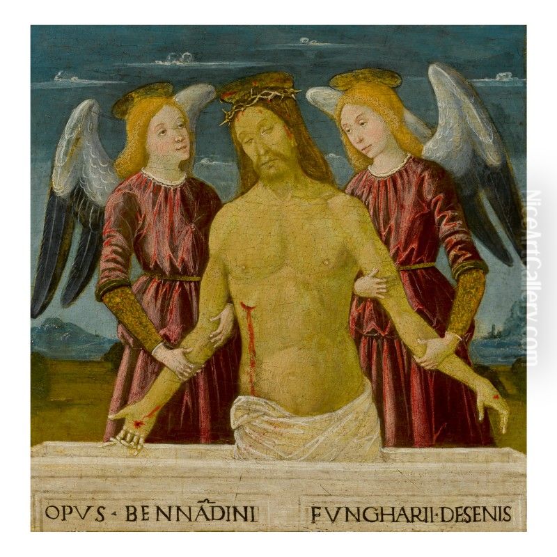 Christ Supported By Two Angels Oil Painting by Bernardino Fungai