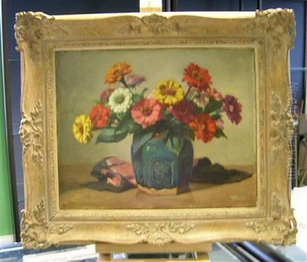 Still Life Of Flowers In A Vase Oil Painting by Anton Funk