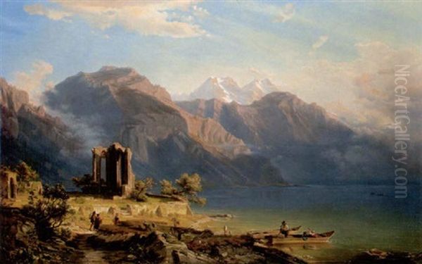 Gotische Klosterruinen Am Ufer Eines Gebirgsees Oil Painting by Heinrich Funk