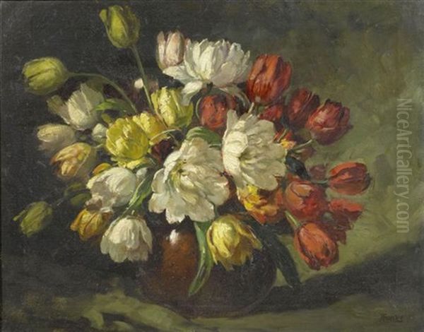 Blumenbouquets (pair) Oil Painting by Anton Funke