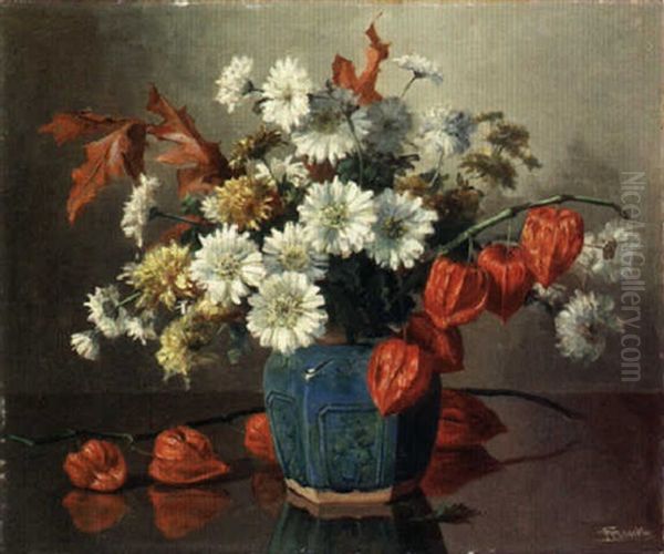 A Still Life With Daisies And Other Flowers Oil Painting by Anton Funke