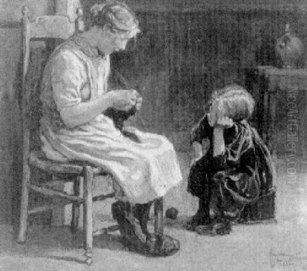 Katwijks Interieur Met Twee Zusjes Oil Painting by Bernard Anton Funke-Kupper