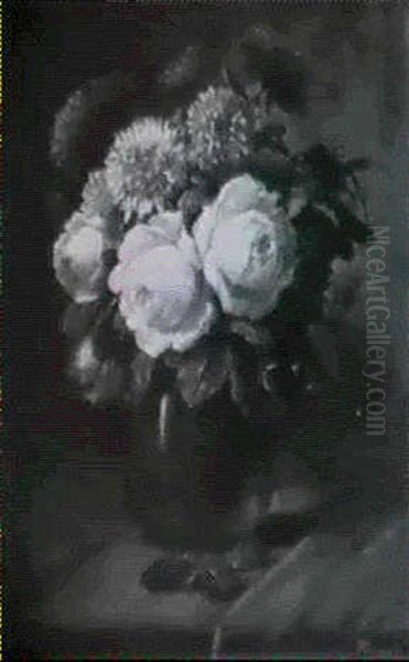 Still Life With Yellow Roses Oil Painting by Bernard Anton Funke-Kupper