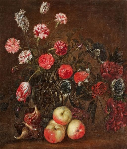 Stillleben Mit Blumen In Einer Glasvase, Apfeln Und Feigen Oil Painting by Jan Fyt