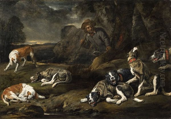 Landscape With Dogs And A Huntsman Oil Painting by Jan Fyt