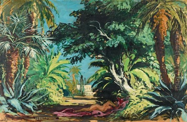 Odalisque Dans Un Jardin D'alger Oil Painting by Josue Gaboriaud