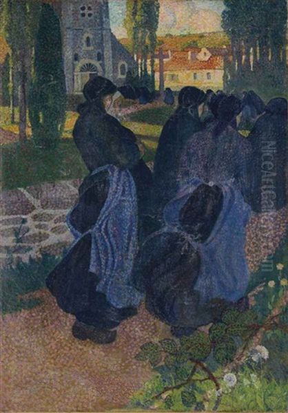 Entree Des Bretonnes A L'eglise De L'ile De Sein Oil Painting by Josue Gaboriaud