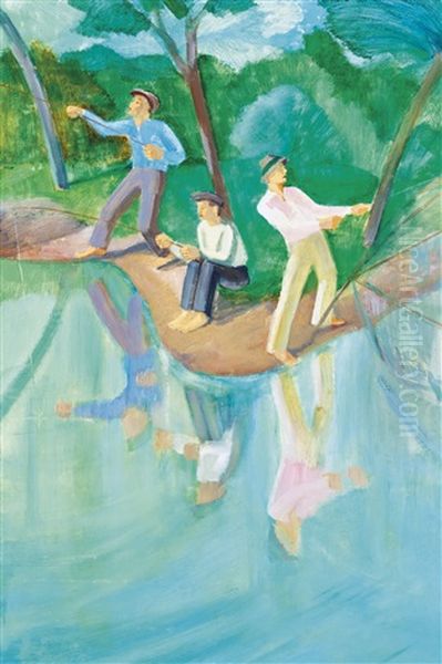 Fishermen (mirroring) Oil Painting by Szabo Kalman Gaborjani
