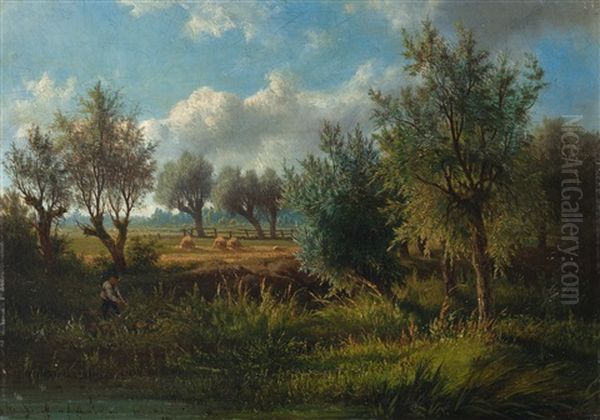 Hollandische Landschaft Mit Heuschober Oil Painting by Paul Joseph Constantine Gabriel