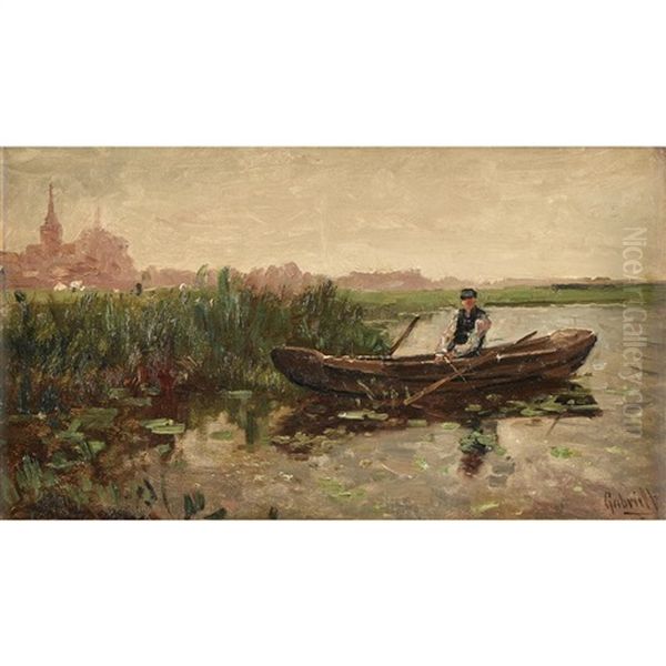 Fisherman In The Polder Oil Painting by Paul Joseph Constantine Gabriel