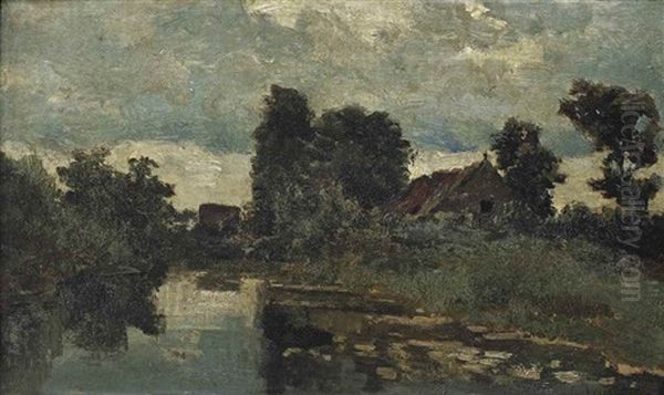 A Polder Landscape With A Farm Oil Painting by Paul Joseph Constantine Gabriel