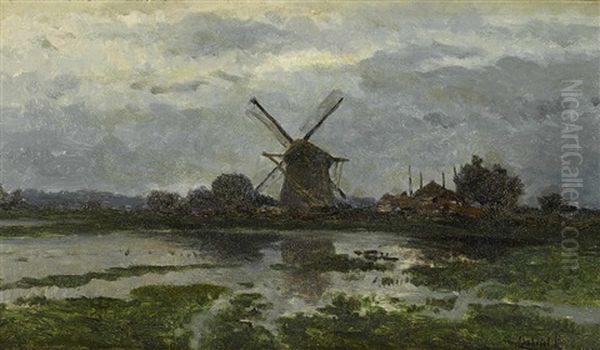A Dutch Landscape With A Windmill Oil Painting by Paul Joseph Constantine Gabriel